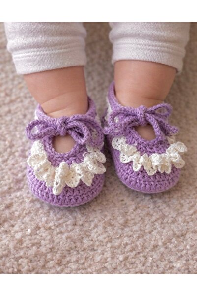 seraskids El Örgüsü Lila Rengi Dantelli Kız Bebek Patik