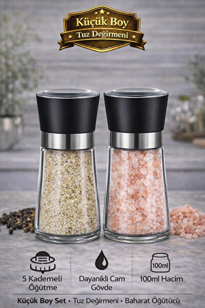Tilbe Home 2'li Küçük Boy Karabiber Tuz Değirmeni 5 Kademeli Baharat Öğütücü ...