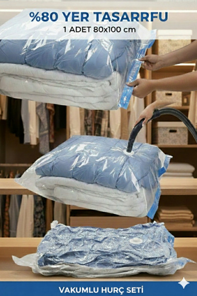 Vakum Hurcu (1 Adet) Büyük Boy 80 Cm X 100 Cm - Vakumlu Hurç - Vakumlu Poşet