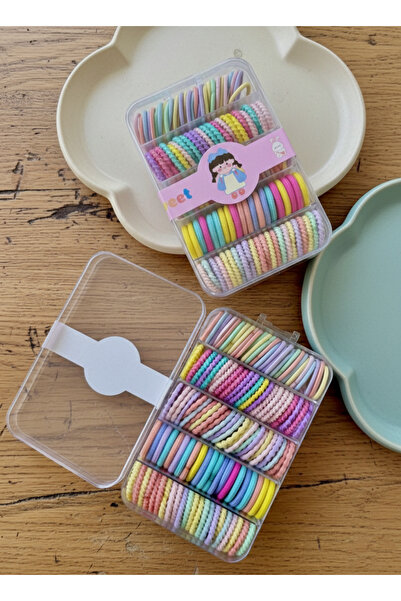 MutluBiDünya Lily Kız Bebek-çocuk 100 Adet Kutulu Saç Lastik Tokası Kumaş Las...