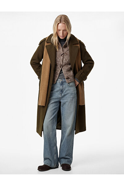 Koton Belted Trench Coat Cashmere Double-Breasted Buttoned Long Sleeve