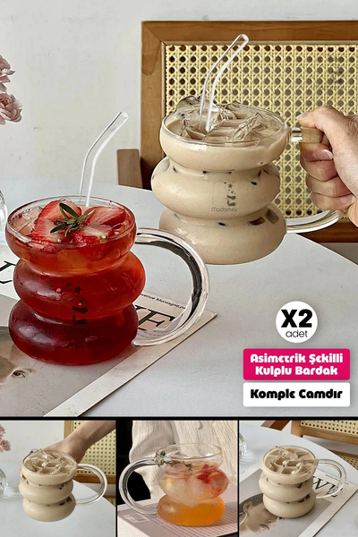 Madamev طقم 400 مل - كوب زجاجي ذو شريط عملاق مكون من قطعتين مع قش ومشروب غازي...