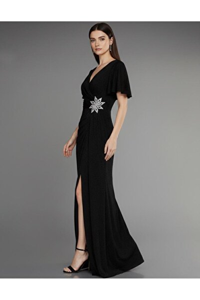 Phoenix Women Yırtmaçlı Taş Kemerli Simli Abiye Elbise