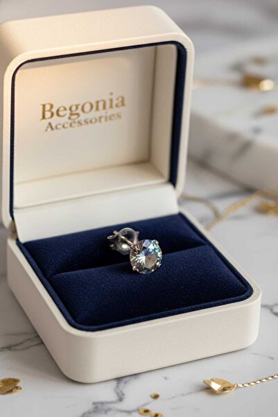 Begonia Accessories 925 Ayar Gümüş , Mistik Topaz Tek Taş Unısex 1 Adet Küpe ...