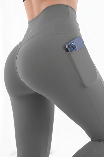 EMFURE بنطال رياضي نسائي عالي الخصر باللون الكاكي - جيوب مزدوجة، لياقة بدنية ...