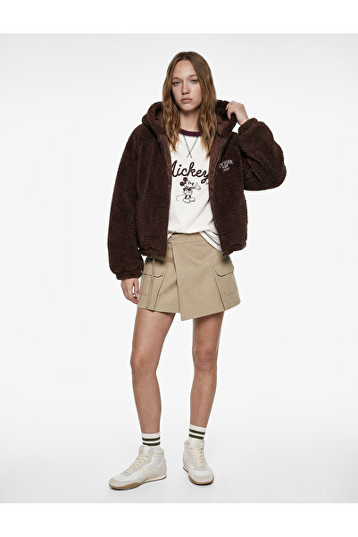 Koton سترة طويلة الأكمام ذات قصة عادية وجيوب وسحاب بغطاء رأس من القطيفة