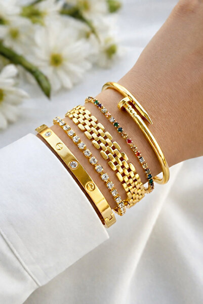 Crc Bijuteri سوار نسائي ذهبي اللون مكون من 5 قطع