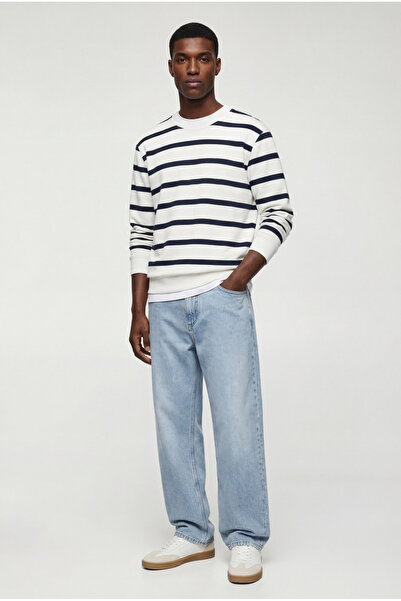 Koton Three-Thread Ribbed Regular Fit Crew Neck Long Sleeve Striped Sweatshirt