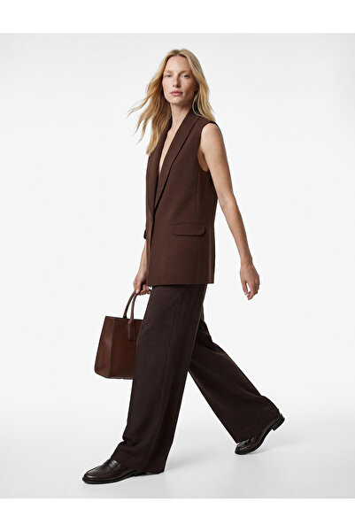 Koton Lining Leopard Print Long Blazer Vest with Pockets