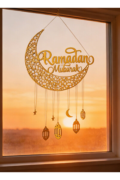 Pomefar زينة رمضانية للمنزل، قلادة جدارية خشبية لعيد مبارك، فانوس على شكل هلا...