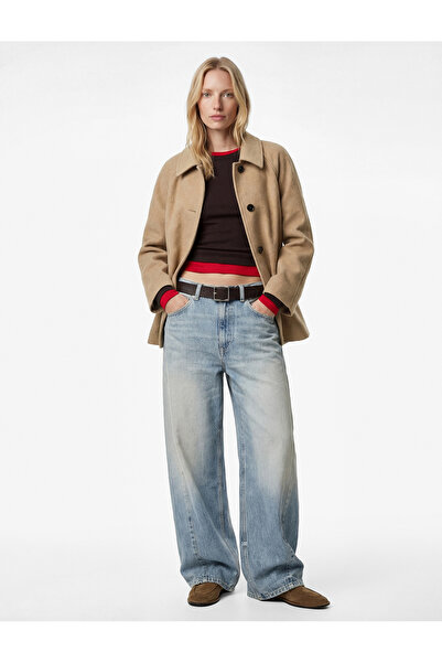 Koton Дългоръкавно късо вълнено палто с джобове и копчета