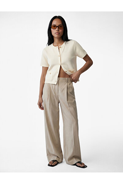 Koton Κοντομάνικη ζακέτα πλεκτή με λαιμόκοψη και τσέπες