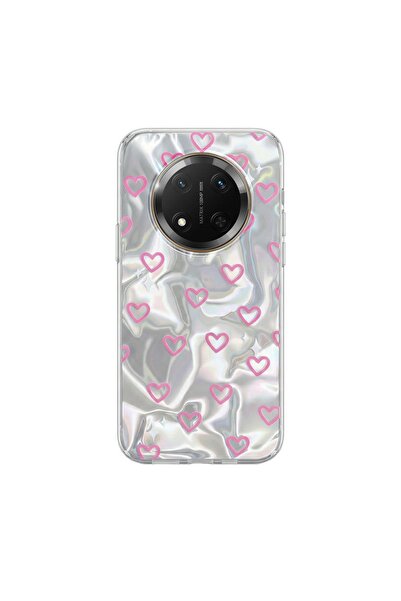 Zebana Honor Magic 7 Lite Uyumlu Kılıf Zebana Pink Heart Silikon Kılıf Pembe
