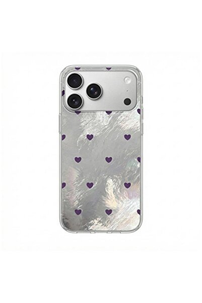 Zebana iPhone 17 Pro Uyumlu Kılıf Pink Heart Silikon Kılıf Lila