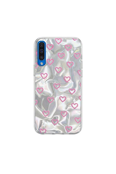 Pro Aksesuar Samsung Galaxy A50 Uyumlu Kılıf Kalp Desenli Silikon Kılıf Pembe
