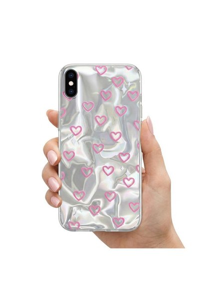 Zebana Apple iPhone X Compatible Case Zebana Pink Heart Silicone Case Pink