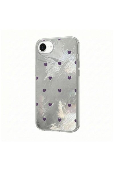 Zebana Apple iPhone 16e Uyumlu Kılıf Pink Heart Silikon Kılıf Lila