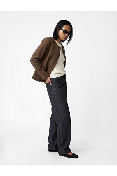 Koton Slim Fit Buttoned Long Sleeve Crew Neck Cashmere Jacket