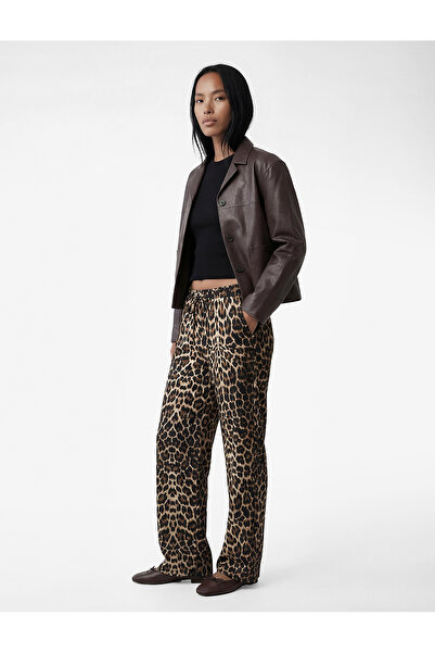 Koton بنطلون واسع الساق بنمط الفهد مع جيوب ورباط عند الخصر