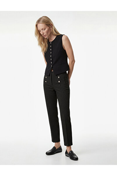 Koton talie înaltă Pantaloni cu slim fit nasturi cu dungi țigaretă