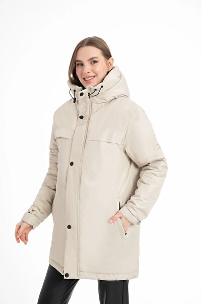 Montstop معطف شتوي نسائي - حجري، صوف، فروي، مقاوم للماء والرياح، بغطاء للرأس