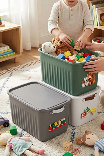 hemlife 3lü Çok Amaçlı Oyuncak Saklama Kutusu 15 LT Hacimli Plastik Kulplu Dü...
