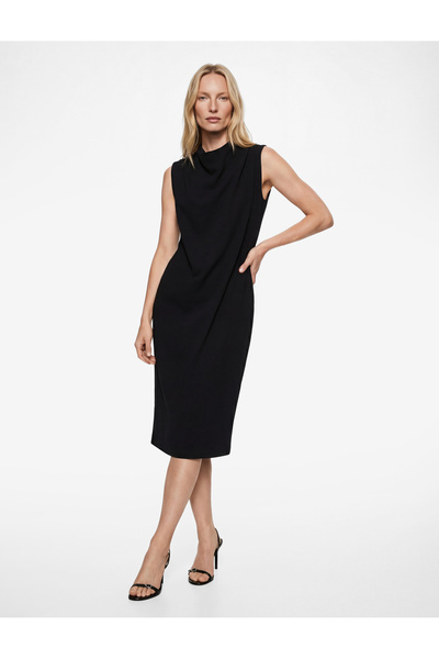 Koton Mock Neck Sleeveless Crepe Long Dress