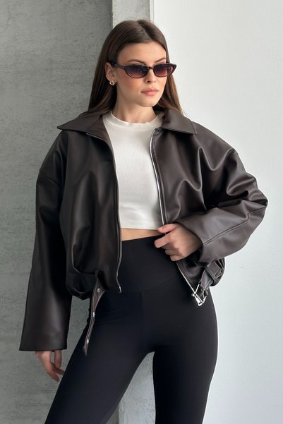 moda armanc Jachetă din piele artificială pentru femei - O supradimensionat Palton premium pentru motociclist cu căptușeală din pluș