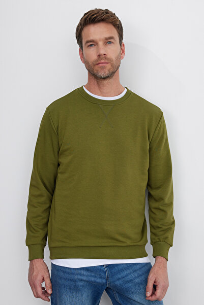 Tudors Unisex Relax Fit Rahat Kesim %100 Pamuk 3 İplik Basic Yeşil Bisiklet Y...