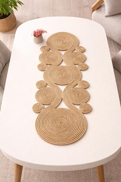 ModaCardin Față de masă decorativă din iută și răchită în stil boem - model s...