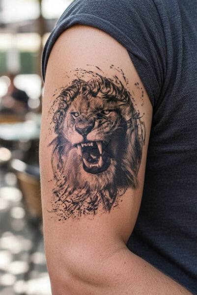 TAKIŞTIR Geçici Aslan Figürlü Büyük Boy Dövme Tattoo