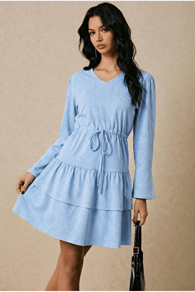 ESPİNA Women's Cotton Knitted Mintaj Printed Layered Skirted Waist Lace-Up V-...