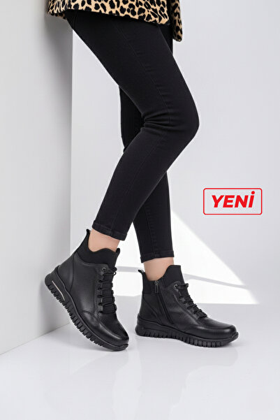 Deripabuc Γνήσιες δερμάτινες μαύρες γυναικείες δερμάτινες μπότες DP46-2701