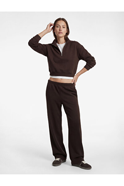 Koton Спортен суитшърт с дълъг ръкав и цип, уголемен, с поло яка