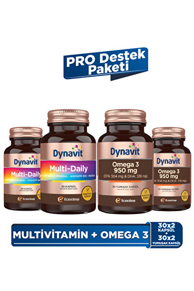 Dynavit MultiDaily 30 Kapsül x2 + Omega 3 950 mg 30 Yumuşak Kapsül x2 - PRO D...
