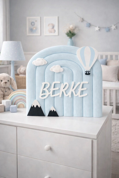 Maya's3D Kişiye Özel Gökyüzü Temalı İsme Özel Bebek Kapı Süsü 25x25cm
