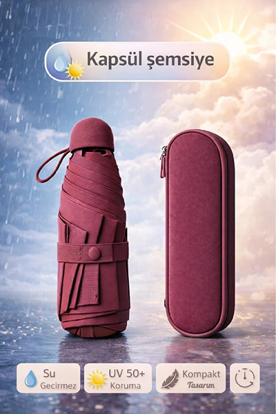 Berdina Home Kapsül Şemsiye Otomatik Aç Kapa Rüzgara Dayanıklı Taşıma Kılıflı...