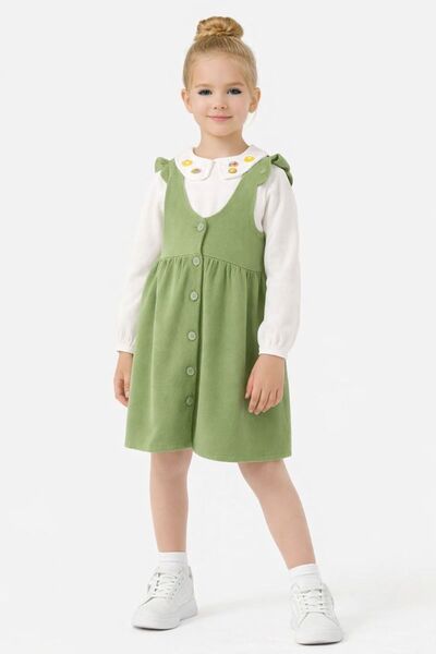 RAPAPA Set de rochii cu bretele kaki pentru fetiță – Bluză cu detaliu brodat ...