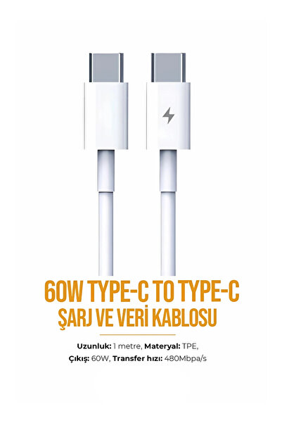 Evax 60W Type-C to Type-C Samsung/apple/xiaomi/huawei Uyumlu Pd Usb-c To Usb-...