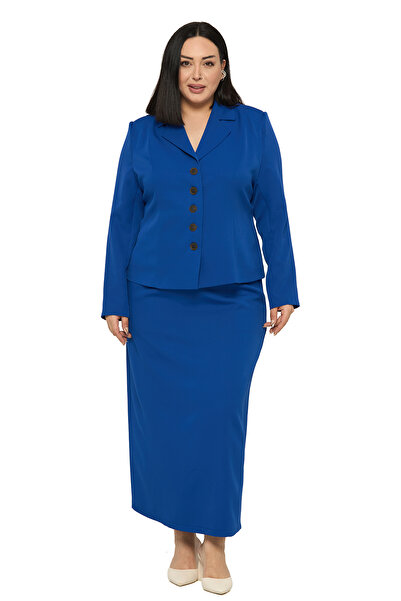 DISENTIS MODEST Plus Size Skirt Jacket Cobalt Blue Set