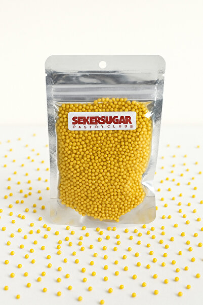 ŞEKER & SUGAR Pasta Süsleme Şekeri Boncuk Şeker 2 mm Metalik Sarı 40 gr. Spri...