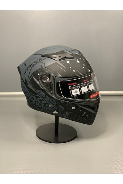 JK20 902 Güneş Vizörlü Çene Açılır Kask H2 GREY