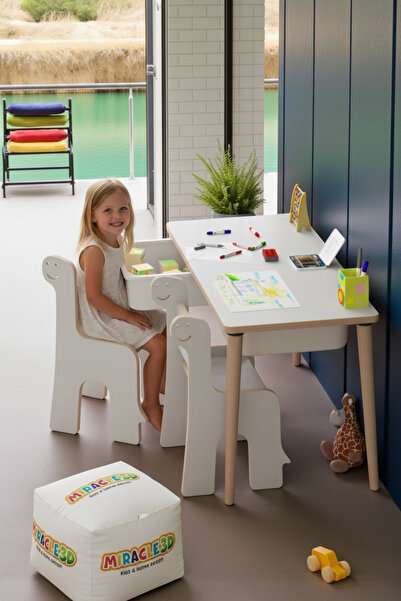 MİRACLE 3D Çocuk Oyun Etkinlik Çalışma Masası Aktivite Masası ve 2 adet sanda...