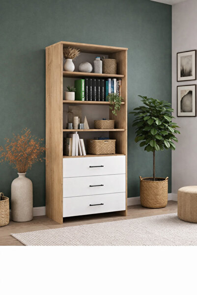 Naturel Kitchen Çok Amaçlı Açık Raflı Dolap 3 Çekmeceli Safir Meşe