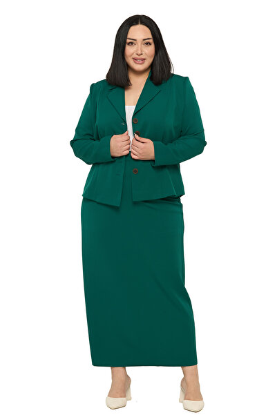 DISENTIS MODEST Plus Size Skirt Jacket Emerald Green Suit