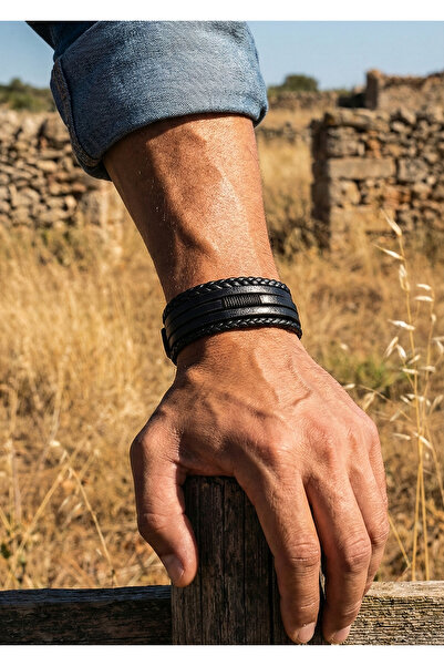 Duke Nickle Leather Braid Detailed Clip Bracelet Debl2022