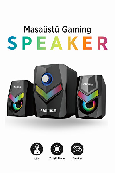 Kensa RGB 7 Işık Modlu Masaüstü Hoparlör | Stereo Gaming Speaker