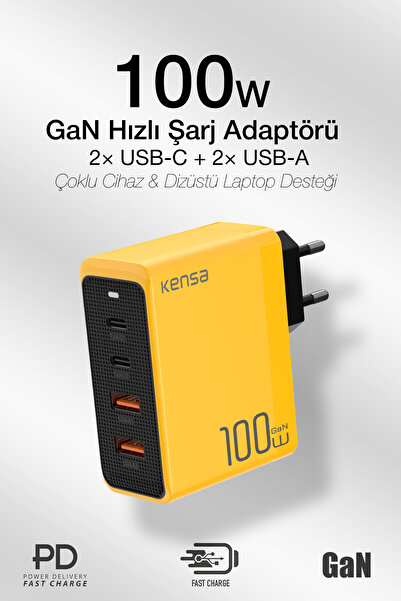 Kensa 100w GaN3 Pro Masaüstü Süper Hızlı Şarj PD Qualcomm3 Adaptör 2x Type-C ...