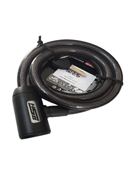 Hsb Bisiklet Çelik Halat Kilit 15x1500 Siyah A+++kalite Kilit 1,5 Mt