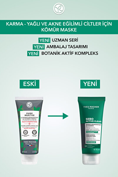 Yves Rocher Arındırıcı Siyah Nokta Karşıtı Kömür Maske-Süksinik Asit-Sebo Active Clear Botanik Kompleks-75ml